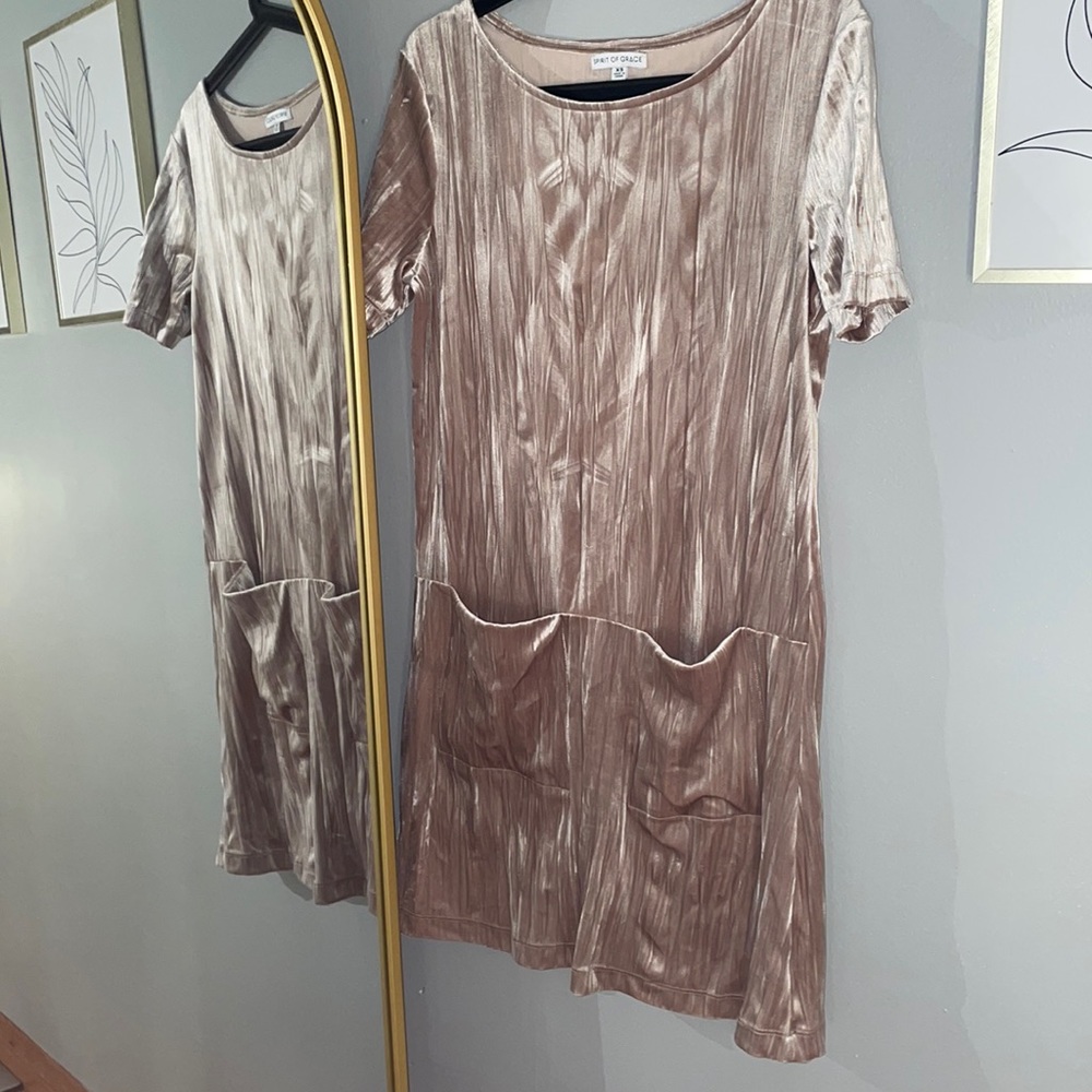 Champagne colored velour shift dress
